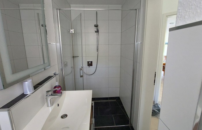 modernes Bad EG mit ebenerdiger großer Dusche
